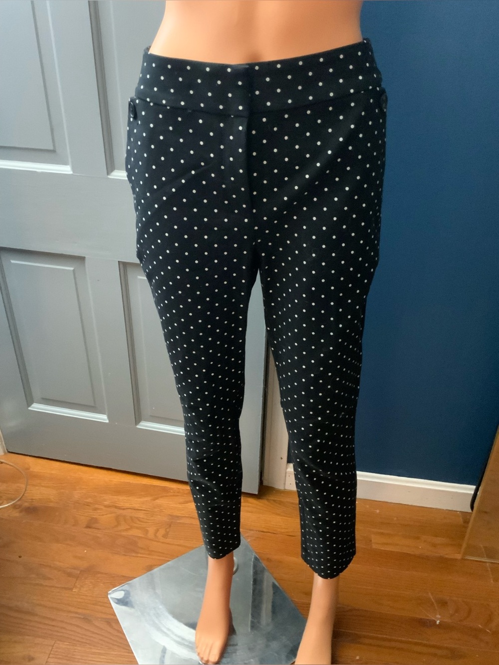 LOFT Black Slim Ankle Pants with White Polka Dots